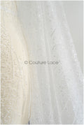 Beautiful pearl lace fabric with lines/ Couture lace fabric with pearls &amp; sequins/ Bridal lace// L22-459