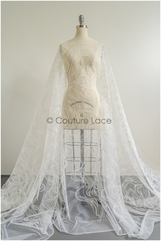 Wunderschöner Spitzenstoff mit Wellenmuster/ Couture Spitzenstoff Off-White/ Braut Wellenspitze// L22-464