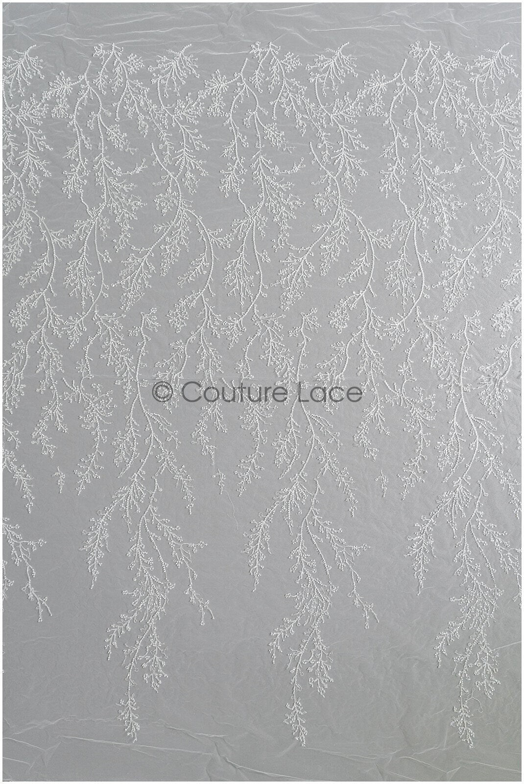 Beautiful pearl lace fabric with fine leaves/ Couture lace fabric with pearls &amp; sequins/ Bridal lace off-white// L22-469