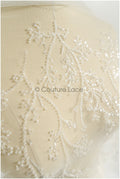 Beautiful pearl lace fabric with fine leaves/ Couture lace fabric with pearls &amp; sequins/ Bridal lace off-white// L22-469