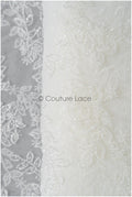 Wunderschöner Spitzenstoff mit kleinen Blättern/ Couture Spitzenstoff mit Perlen & Pailletten/ Brautspitze Off-White// L22-470