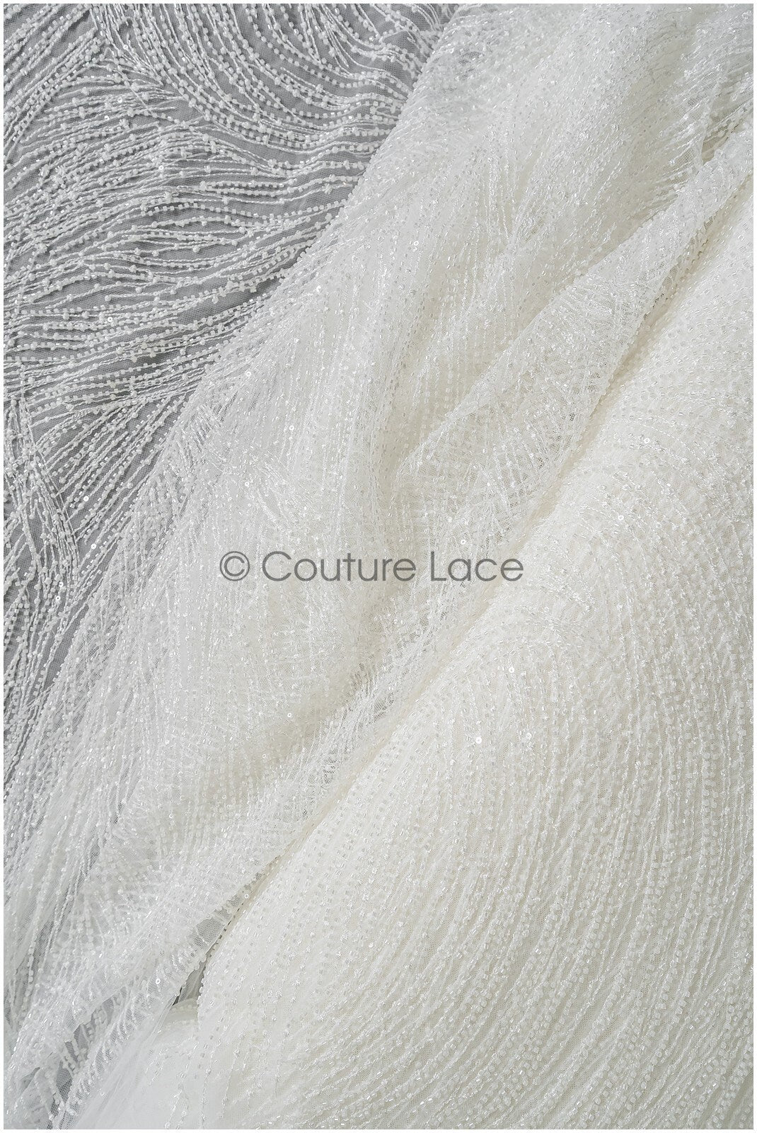 Heavy lace fabric with lines/ Couture lace fabric with beads &amp; sequins/ Couture lace fabric off-white// L22-472