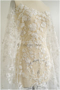 Wunderschöner 3D Blumen Spitzenstoff/ Braut Couture Spitzenstoff Off-White/ 3D Brautspitze mit Perlen/ Brautspitze// L22-471