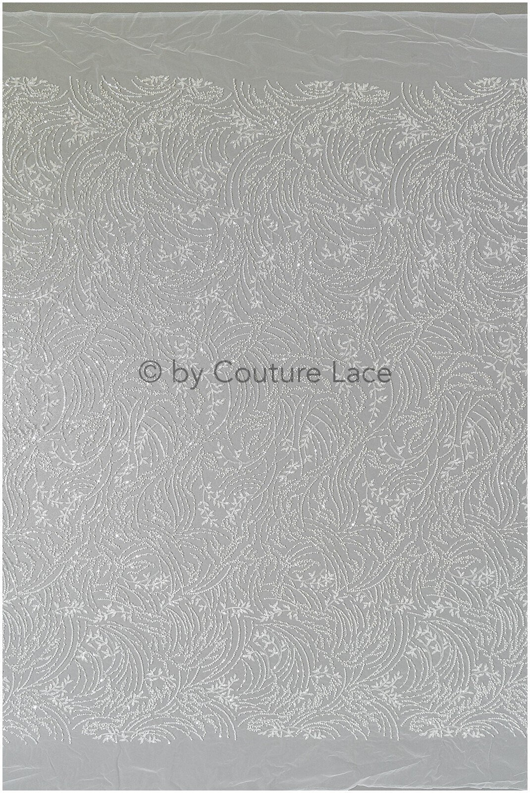 Schwerer Spitzenstoff mit Linien/ Couture Spitzenstoff mit Perlen & Pailletten/ Couture Spitzenstoff Off-White/ Brautspitze// L22-490