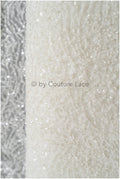 Schwerer Spitzenstoff mit Linien/ Couture Spitzenstoff mit Perlen & Pailletten/ Couture Spitzenstoff Off-White/ Brautspitze// L22-490