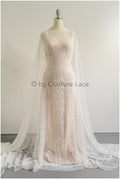 Schwerer Spitzenstoff mit Linien/ Couture Spitzenstoff mit Perlen & Pailletten/ Couture Spitzenstoff Off-White/ Brautspitze// L22-490