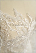 Heavy lace fabric with lines/ Couture lace fabric with beads &amp; sequins/ Couture lace fabric/ Bridal lace// L22-491