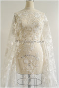Romantischer Braut Spitzenstoff mit Blumenmuster/ florale Couture Spitze Off-White/ bestickte Spitze// L22-493
