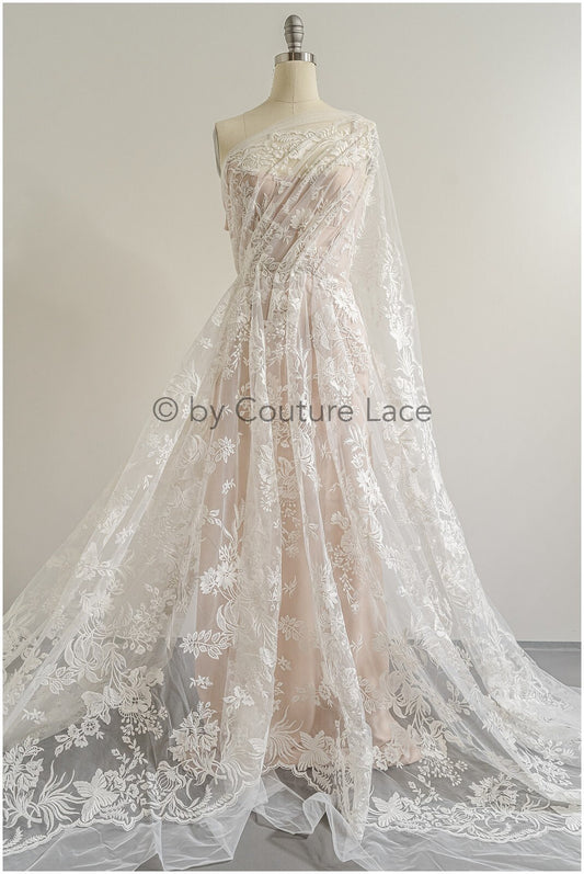 Romantischer Braut Spitzenstoff mit Blumenmuster/ florale Couture Spitze/ bestickte Braut Spitze// L22-498