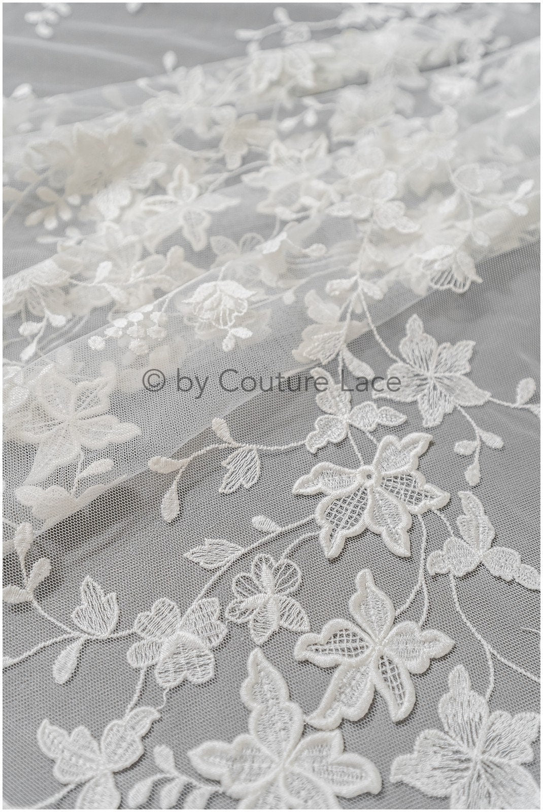 Super soft 3D lace fabric/ bridal couture lace fabric/ 3D embroidery lace/ 3D bridal lace with branches and leaves// L22-503 
