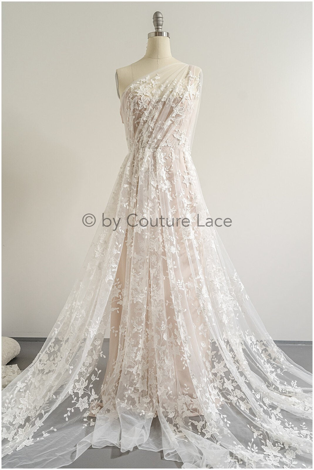 Super soft 3D lace fabric/ bridal couture lace fabric/ 3D embroidery lace/ 3D bridal lace with branches and leaves// L22-503 
