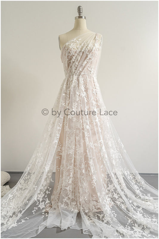 Super soft 3D lace fabric/ bridal couture lace fabric/ 3D embroidery lace/ 3D bridal lace with branches and leaves// L22-503 