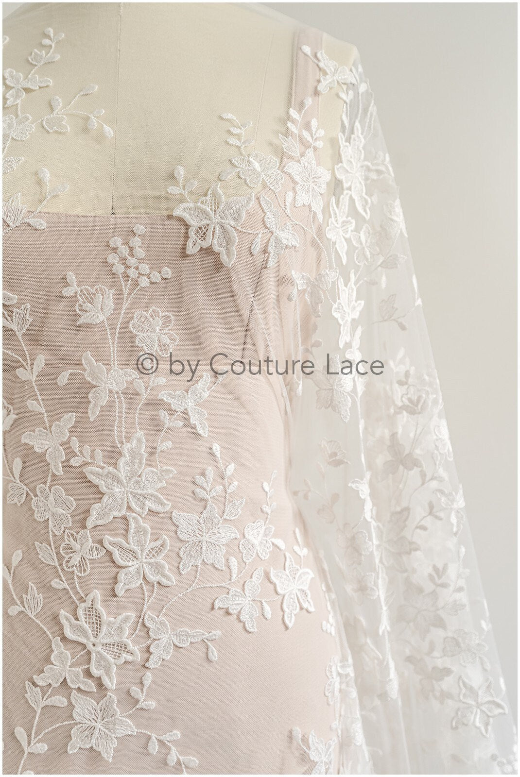 Super soft 3D lace fabric/ bridal couture lace fabric/ 3D embroidery lace/ 3D bridal lace with branches and leaves// L22-503 
