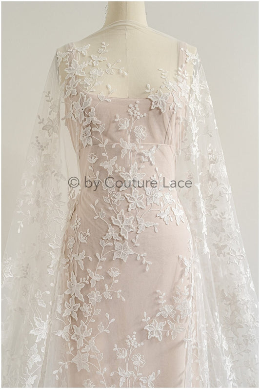 Super soft 3D lace fabric/ bridal couture lace fabric/ 3D embroidery lace/ 3D bridal lace with branches and leaves// L22-503 