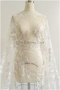 1.3yds/ 1.2m - Romantic bridal lace fabric/ floral couture lace fabric / L22-269B-REST-1.2Yds