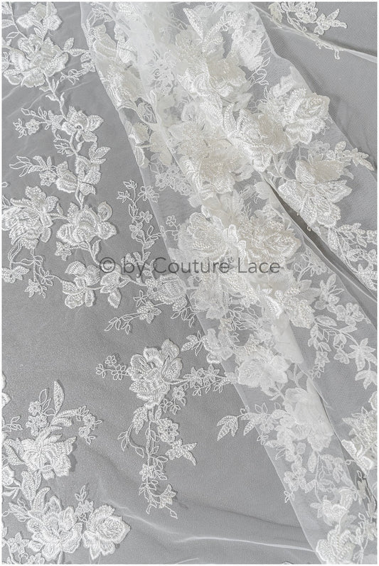 1.3yds/ 1.2m - Romantischer Braut Spitzenstoff/ floraler Couture Spitzenstoff / L22-269B-REST-1.2Yds