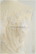Perlen Braut Spitzenstoff Off-Whtie/ schwere Perlenspitze/ Couture Spitzenstoff/ Couture Brautspitze Stoff// L22-477