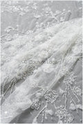 3D flower lace fabric/ pearl bridal fabric/ romantic flower lace fabric with 3D flowers/ wedding lace fabric // L22-476