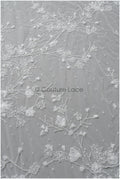 3D flower lace fabric/ pearl bridal fabric/ romantic flower lace fabric with 3D flowers/ wedding lace fabric // L22-476