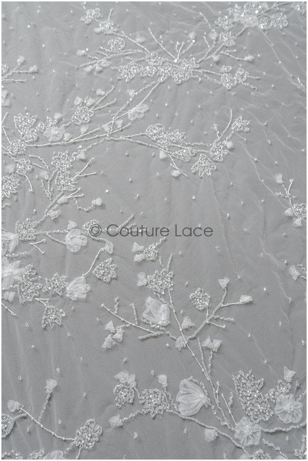 3D flower lace fabric/ pearl bridal fabric/ romantic flower lace fabric with 3D flowers/ wedding lace fabric // L22-476