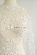 Perlen Braut Spitzenstoff/ Perlenspitze mit 3D-Blumen Off-White/ Couture Spitzenstoff/ Braut Spitzenstoff// L22-478