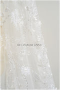 Perlen Braut Spitzenstoff/ Perlenspitze mit 3D-Blumen Off-White/ Couture Spitzenstoff/ Braut Spitzenstoff// L22-478