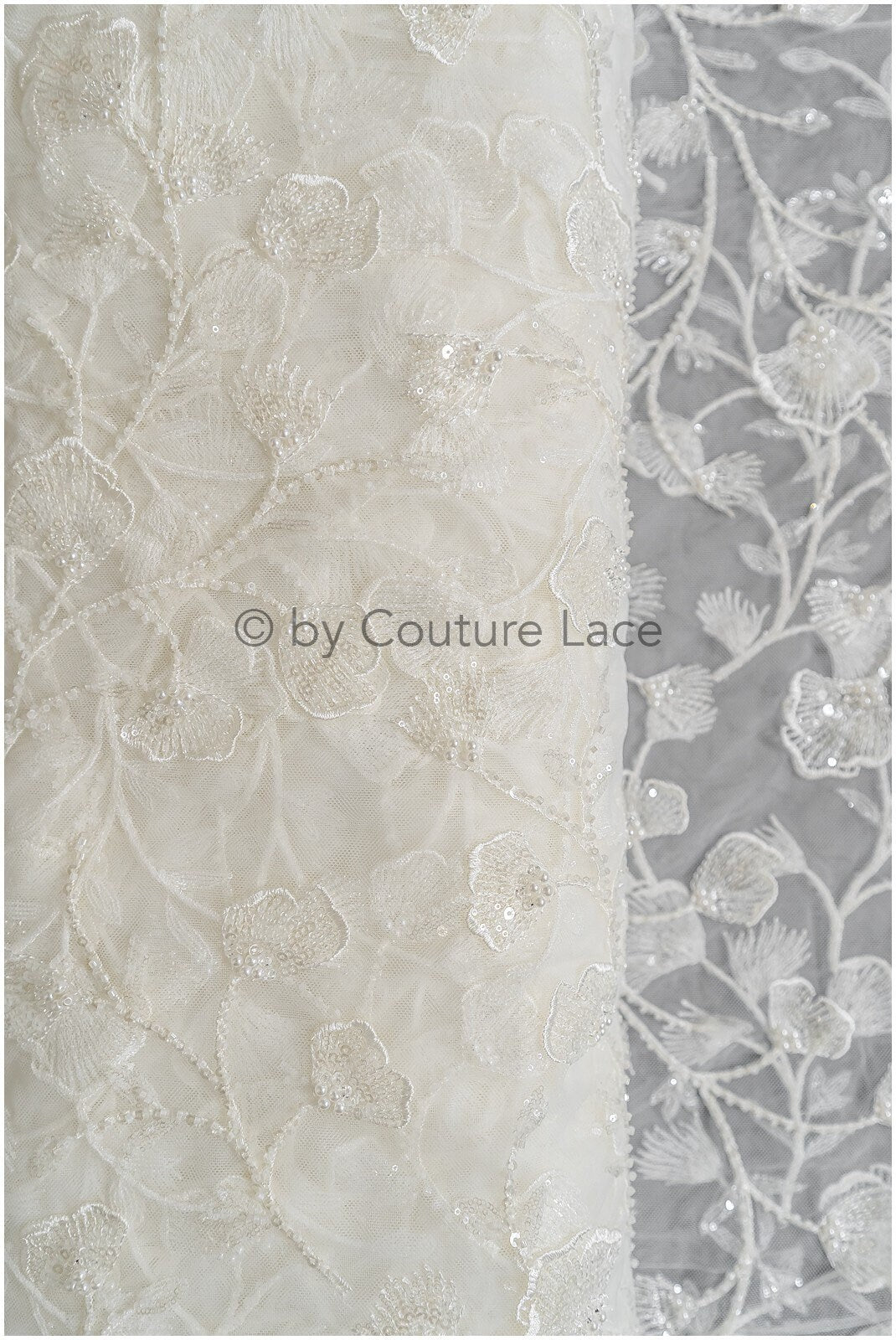 Schwerer Spitzenstoff mit Linien/ Couture Spitzenstoff mit Perlen & Pailletten/ Couture Braut Spitzenstoff/ Brautspitze// L22-494