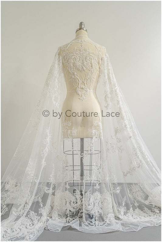Schwerer Braut Perlenstoff Off-White/ Spitzenstoff mit Perlen & Pailletten/ Couture Spitzenstoff/ Brautspitzenstoff// L22-492