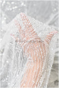 Glitter pearls lace fabric with lines/ Couture lace fabric with pearls/ Couture lace fabric/ Bridal lace// L22-142B