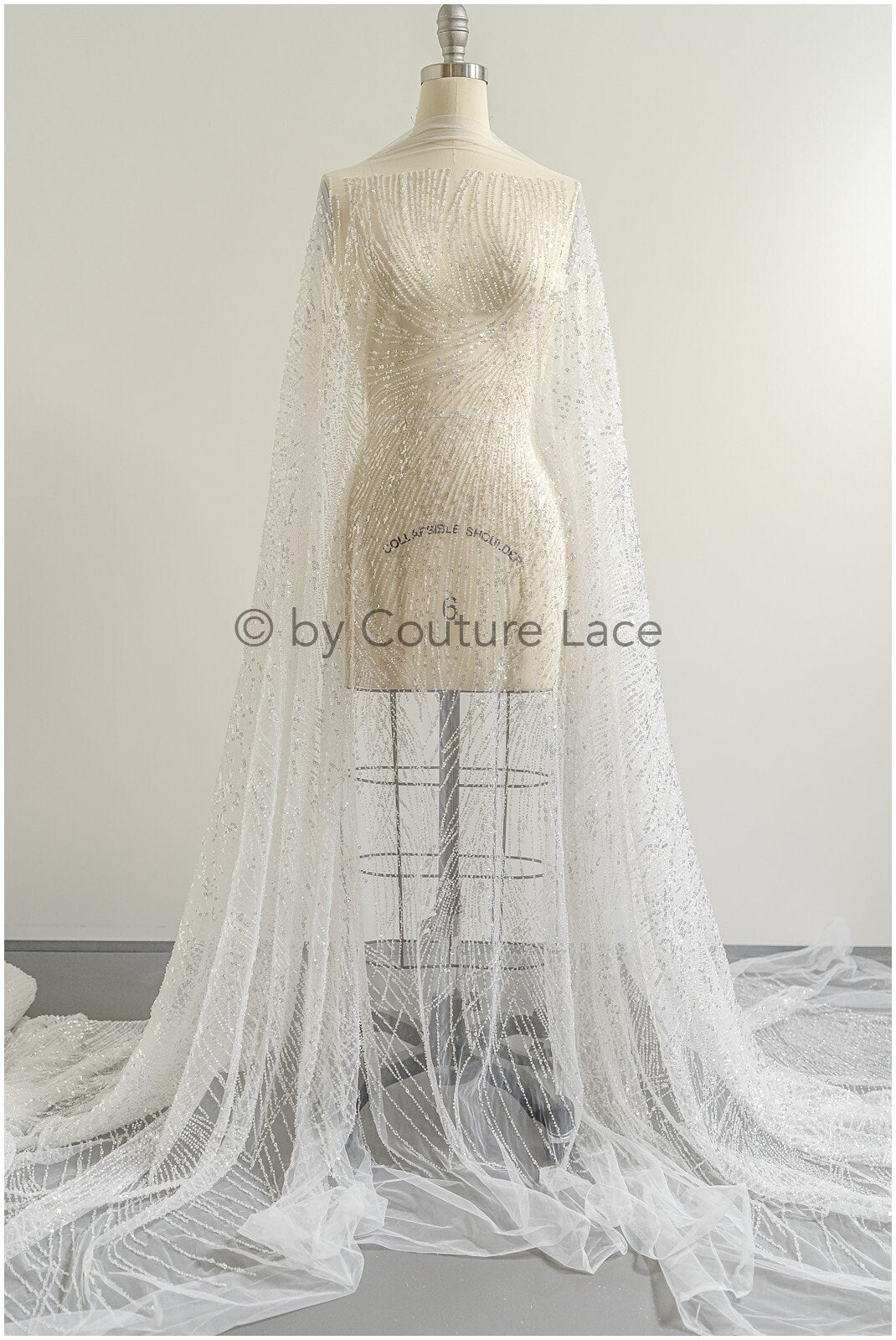 Glitter pearls lace fabric with lines/ Couture lace fabric with pearls/ Couture lace fabric/ Bridal lace// L22-142B