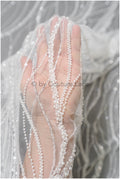 1.5yds Glitter Beaded Lace Fabric with Lines/ Couture Lace Fabric with Beads/ Couture Lace Fabric Off-White// L22-499 (Copy)