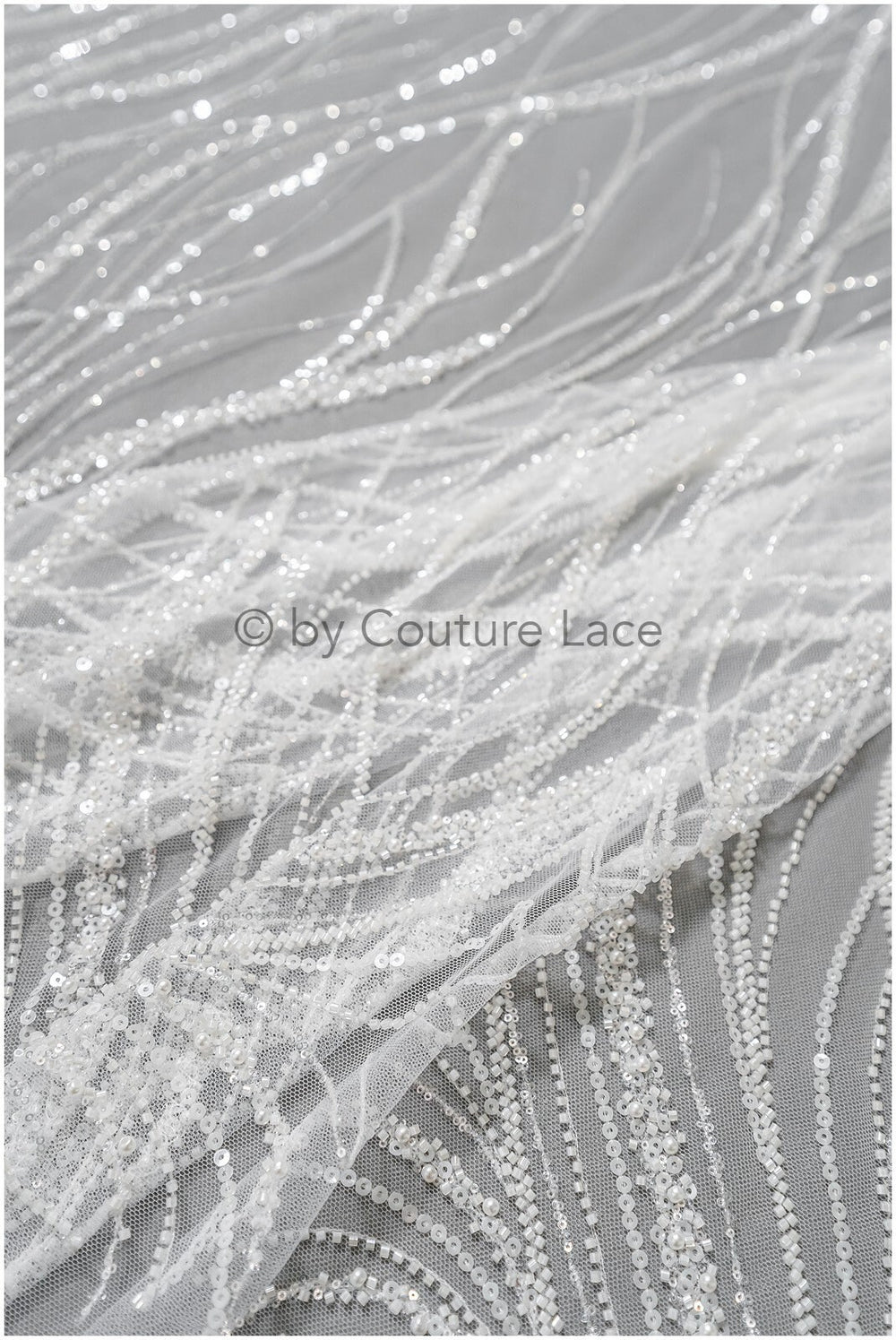 1.5yds Glitter Beaded Lace Fabric with Lines/ Couture Lace Fabric with Beads/ Couture Lace Fabric Off-White// L22-499 (Copy)