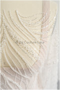 1.5yds Glitter Beaded Lace Fabric with Lines/ Couture Lace Fabric with Beads/ Couture Lace Fabric Off-White// L22-499 (Copy)