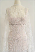 Glitzerperlen Spitzenstoff mit Linien/ Couture Spitzenstoff mit Perlen/ Pallas Couture Spitzenstoff/ Brautspitze// L22-504