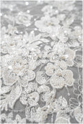 Schwerer Perlen Spitzenstoff Off-White/ Couture Spitzenstoff mit Blumen/ Braut Designer Spitze// L22-505