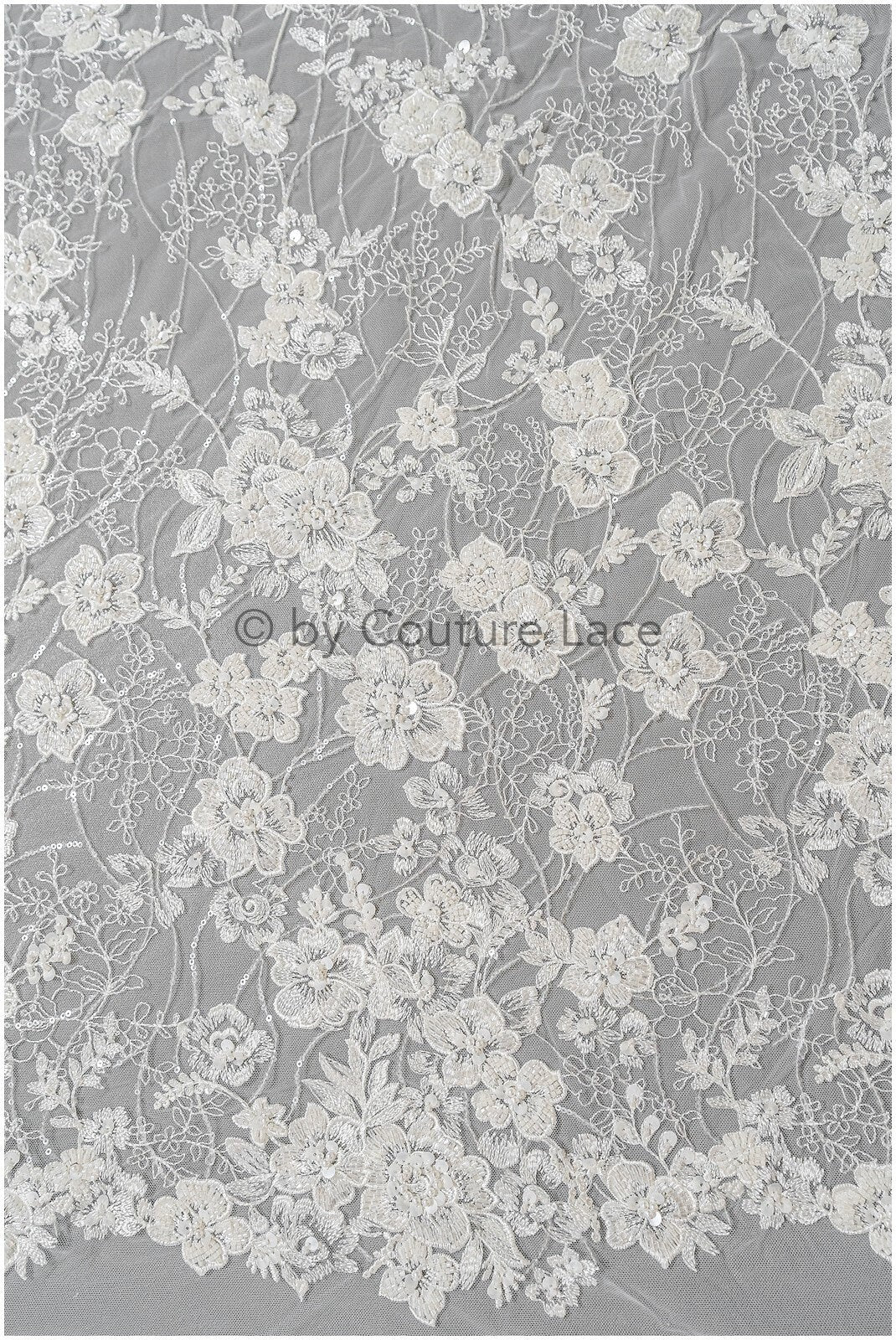 Schwerer Perlen Spitzenstoff Off-White/ Couture Spitzenstoff mit Blumen/ Braut Designer Spitze// L22-505