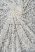 Perlen Spitzenstoff Off-White/ Couture Spitzenstoff/ Brautspitze Stoff mit Perlen/ Perlenspitze// L22-516