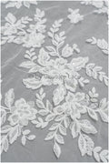 Romantischer Blumen Spitzenstoff/ Blumenspitze Off-White/ Hochzeitskleid Spitze/ Blumen Spitzenstoff mit Pailletten// L22-520