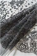 Abendkleid Spitze Stoff/ schwarze Spitze/ florale Abendkleider Spitze/ schwarze Couture Spitze// L22-240BLK