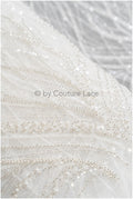 Glitter pearl lace fabric with lines/ Couture lace fabric with pearls/ Couture bridal lace fabric/ Pearl lace// L22-501