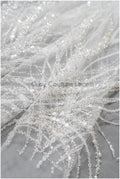 Glitter pearl lace fabric with lines/ Couture lace fabric with pearls/ Couture bridal lace fabric/ Pearl lace// L22-501