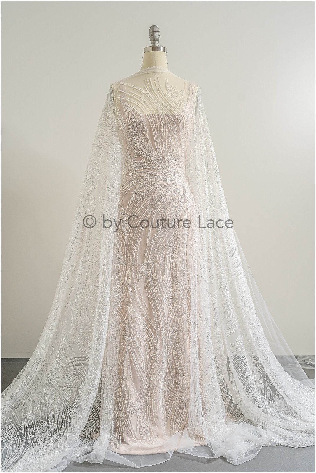 beautiful striped lace fabric/ pearl bridal lace with large branches/ wedding dress lace with pearls/ wedding dress material// L22-511