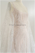 beautiful striped lace fabric/ pearl bridal lace with large branches/ wedding dress lace with pearls/ wedding dress material// L22-511