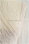 beautiful striped lace fabric/ pearl bridal lace with large branches/ wedding dress lace with pearls/ wedding dress material// L22-511