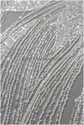 beautiful striped lace fabric/ pearl bridal lace with large branches/ wedding dress lace with pearls/ wedding dress material// L22-511