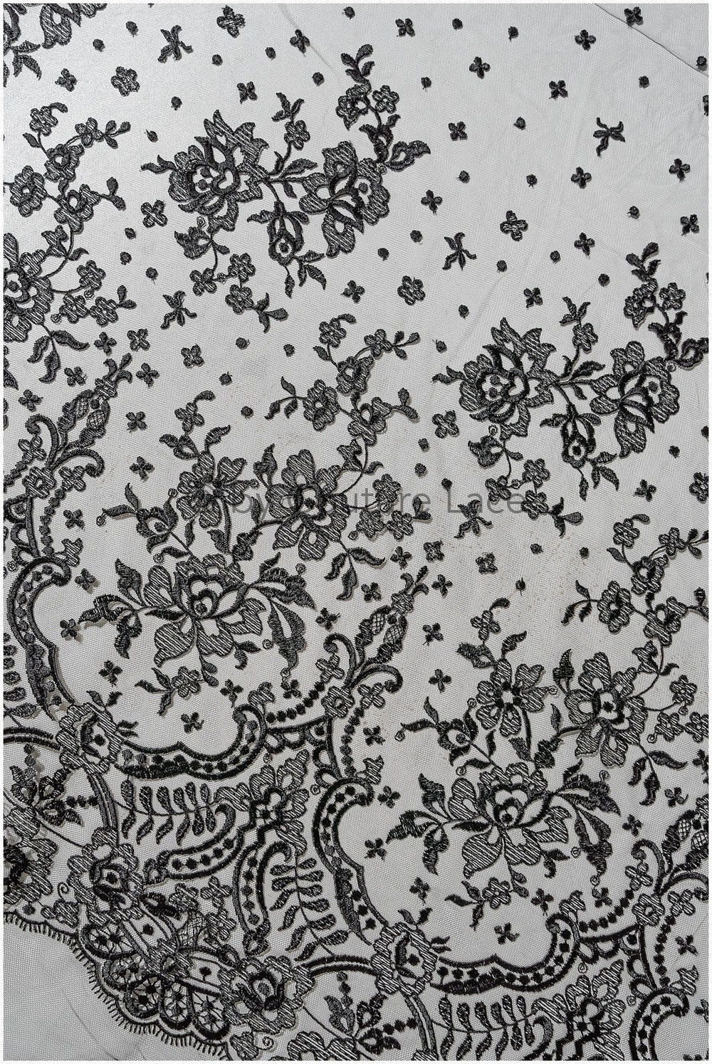 Abendkleid Spitze Stoff/ schwarze Spitze/ florale Abendkleider Spitze/ schwarze Couture Spitze// L22-240BLK