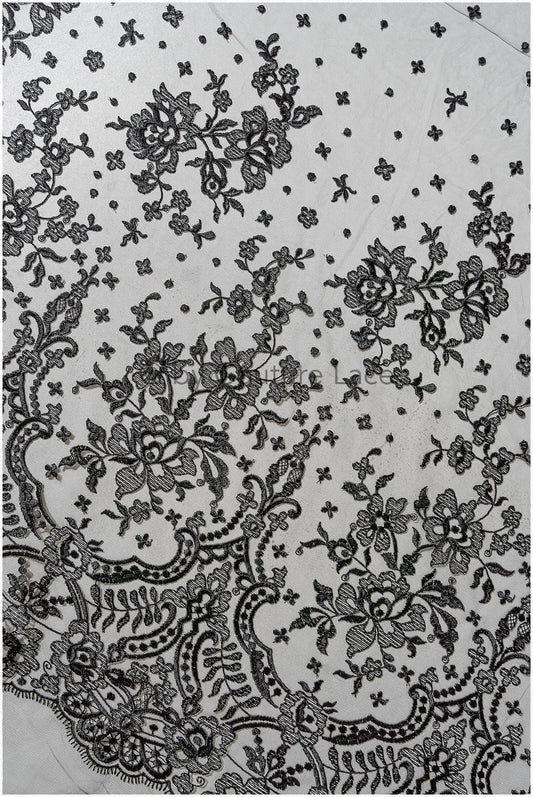 Abendkleid Spitze Stoff/ schwarze Spitze/ florale Abendkleider Spitze/ schwarze Couture Spitze// L22-240BLK