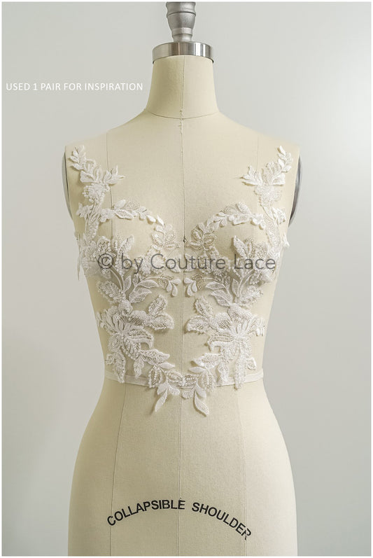 romantische Perlenblumen Spitze Aufnäher/ Baumwollblumen Applikation/ Brautkleid Spitze Applikation// A22-291