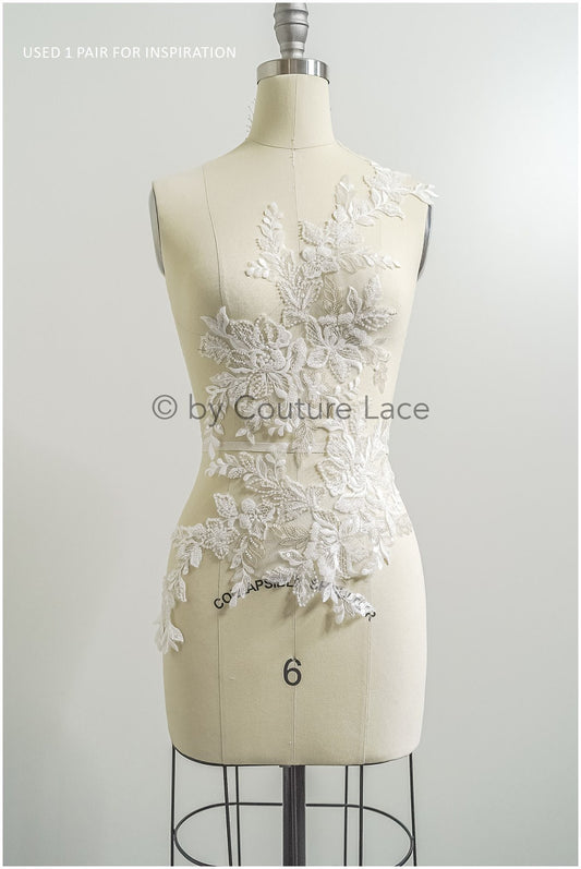 Romantische Perlenblumen Spitze Aufnäher/ Baumwollblume Applikation/ Brautkleid Spitze Applikation/ Brautblume Applikation// A22-292