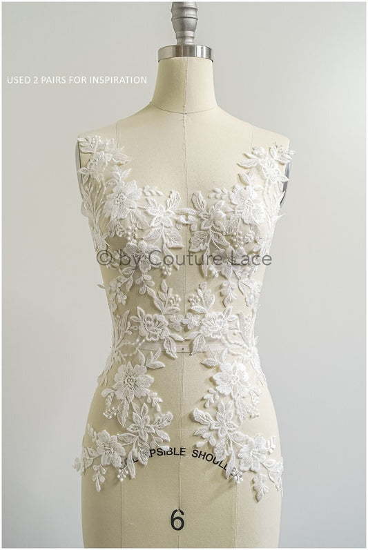 romantische Perlenblüten Spitze Aufnäher/ Baumwollblume Applikation/ Brautkleid Spitzen Applikation/ Brautblumen Applikation// A22-297